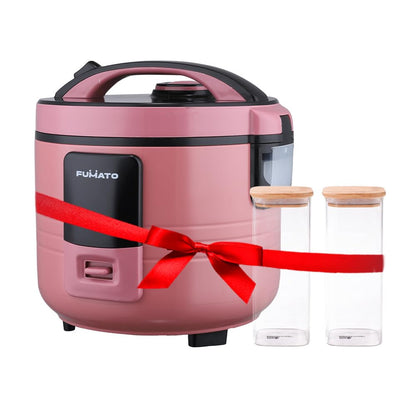 The Better Home Fumatos Kitchen Combo: Rice Cooker, 2 Rectangular Glass Jars 1000ml, Food Grade, Pink.