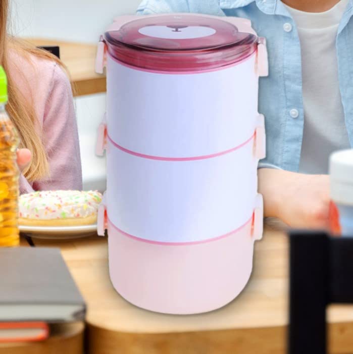 Urbane Home Insulated Lunch Box, 3 Compartments, BPA Free, Leakproof, Dishwasher & Microwave Safe, 3000 ML, Pink.