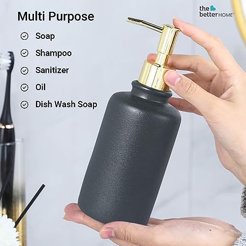 The Better Home 400ml Soap Dispenser Bottle - Black Set of 6 Ceramic Liquid Pump Dispenser for Kitchen Wash-Basin and Bathroom