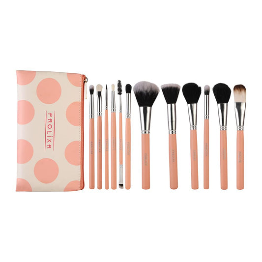 Prolixr Eye Makeup Brush Set - 12 Professional Vegan Brushes, Precise Application, Seamless Blending, Includes Pink Travel Pouch