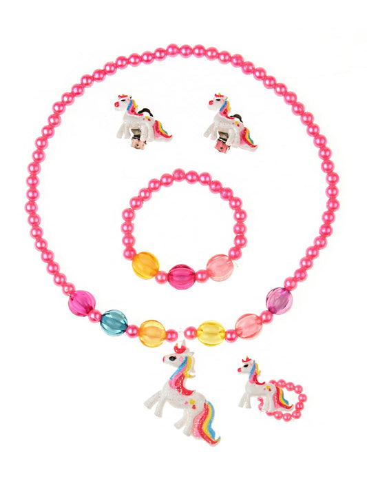 Melbees by Yellow Chimes Unicorn Jewellery Set for Kids Girls Kids Jewellery Pink Beads Necklace Set Bracelet Ring Accessories Set for Kids