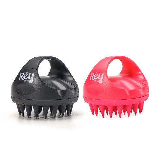 Rey Naturals Hair Scalp Massager Shampoo Brush - Hair Growth Scalp Care and Relaxation - Soft Bristles for Gentle Massage - Pink Color Red  Black