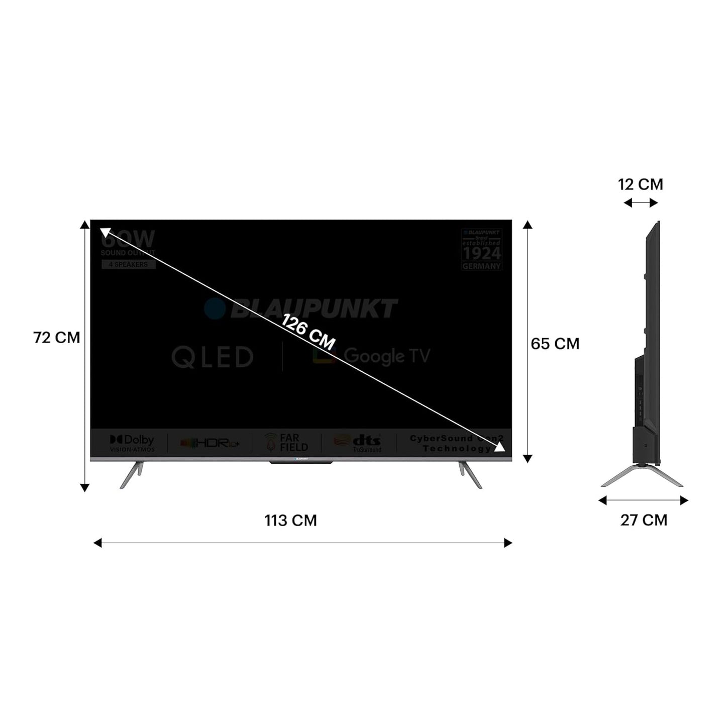 Blaupunkt 126 cm 50 inches Quantum Dot Series 4K Ultra HD QLED Google TV 50QD7010 Black