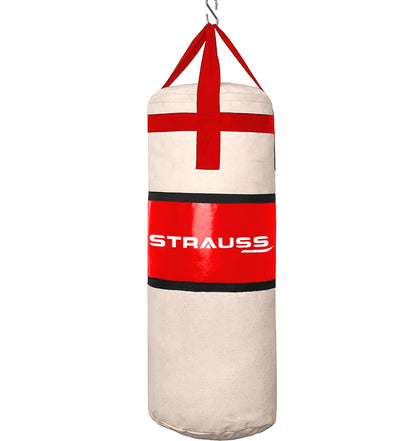 Strauss 4ft Heavy Duty Punching Bag, Hanging S Hook, Zippered Top, Ideal for Boxing, MMA, Muay Thai, Home Gym, Fitness Training, Cream/Black.