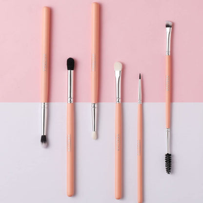 Prolixr Eye Makeup Brush Set: Professional, Precise, Seamless, Hygienic, Vegan. Includes Pink Travel Pouch. 6 Pieces.