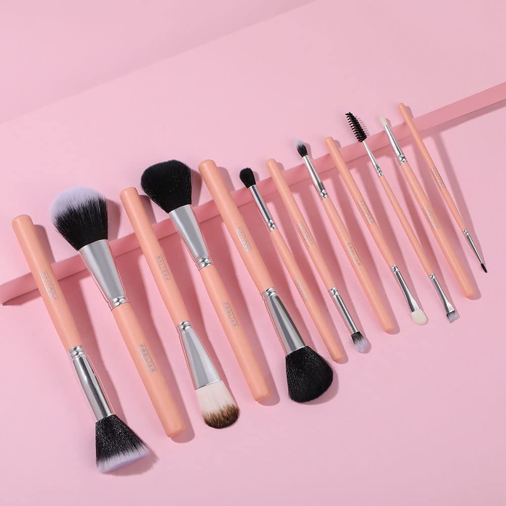 Prolixr Eye Makeup Brush Set - 12 Professional Vegan Brushes, Precise Application, Seamless Blending, Includes Pink Travel Pouch