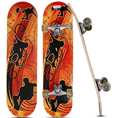 Strauss Bronx YB Lightweight Skateboard, 31x8", 8-layer maple deck, non-slip grip, 2" PU wheels, smooth ride, for ages 8+.