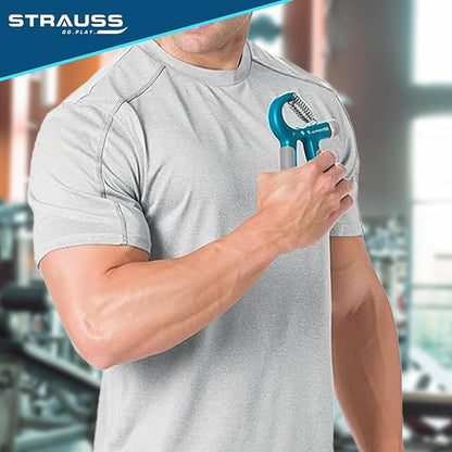 Strauss Adjustable Hand Grip 10KG-40KG for Home Gym, Finger, Forearm, Hand Exercises, Strength Building, Black/Blue, Pack of 50