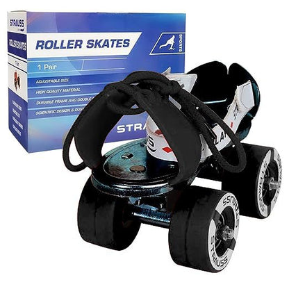 STRAUSS Unisex Senior Tenacity Roller Skates, Adjustable Size, Indoor/Outdoor, for Ages 6+, Weight Capacity 80kg, Black