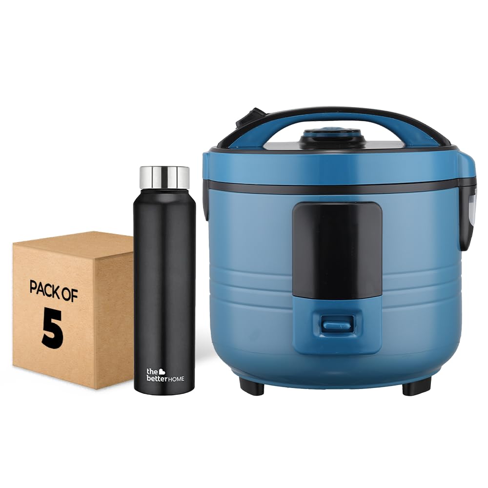 The Better Home FUMATO Cookeasy Automatic 500W Electric Rice Cooker 1.5L Blue  Stainless Steel Water Bottle 1 Litre Pack of 5 Black