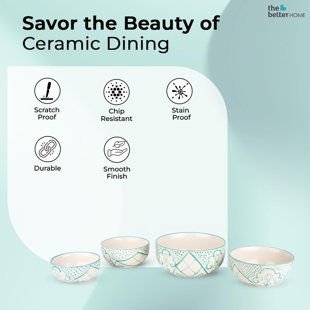 The Better Home Terra Series Ceramic Bowl Set: 4pcs, Microwave Safe, 1400ml, 300ml, 260ml, 120ml, for Snacks, Dinner, Ramen, Soup.