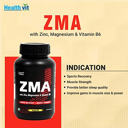 Healthvit Fitness ZMA: Nighttime Recovery, Sleep Quality, Strength, Zinc Magnesium B6, Metabolism & Immunity Booster - 90 Capsules