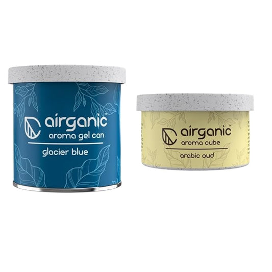 Airganic Aroma Car Freshener Combo Pack  Gel Can Glacier Blue  Aroma Cube Arabic Oud air fragrance