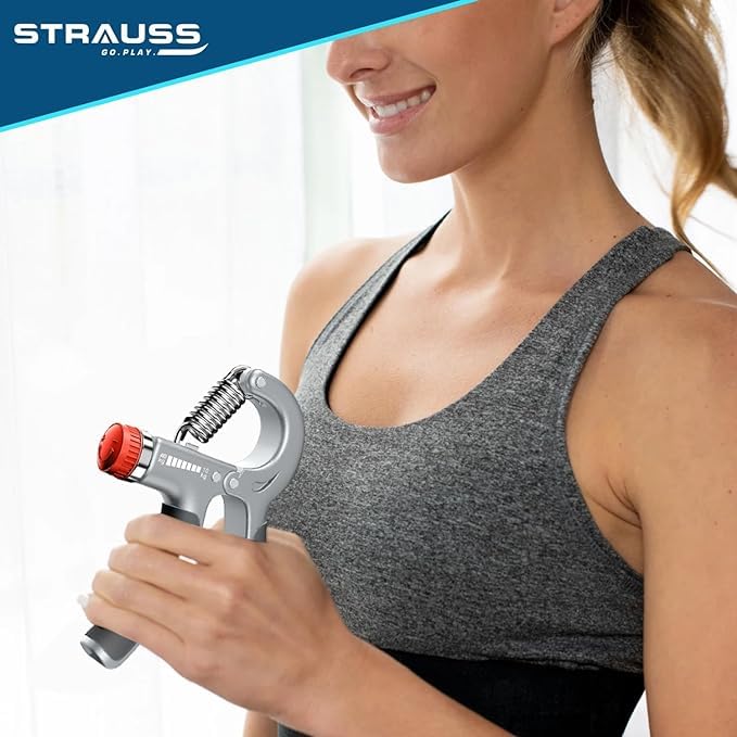 Strauss Adjustable Hand Grip 10KG-40KG for Home Gym Workouts, Finger, Forearm, Hand Exercises for Men & Women, Black/Grey, Pack of 5