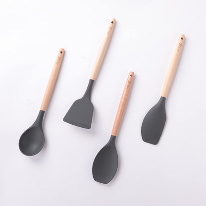 SAVYA HOME BPA-Free Silicon Spatula Set, Non-Stick, Heat Resistant, Dishwasher Safe, Set of 12, Dark Grey.