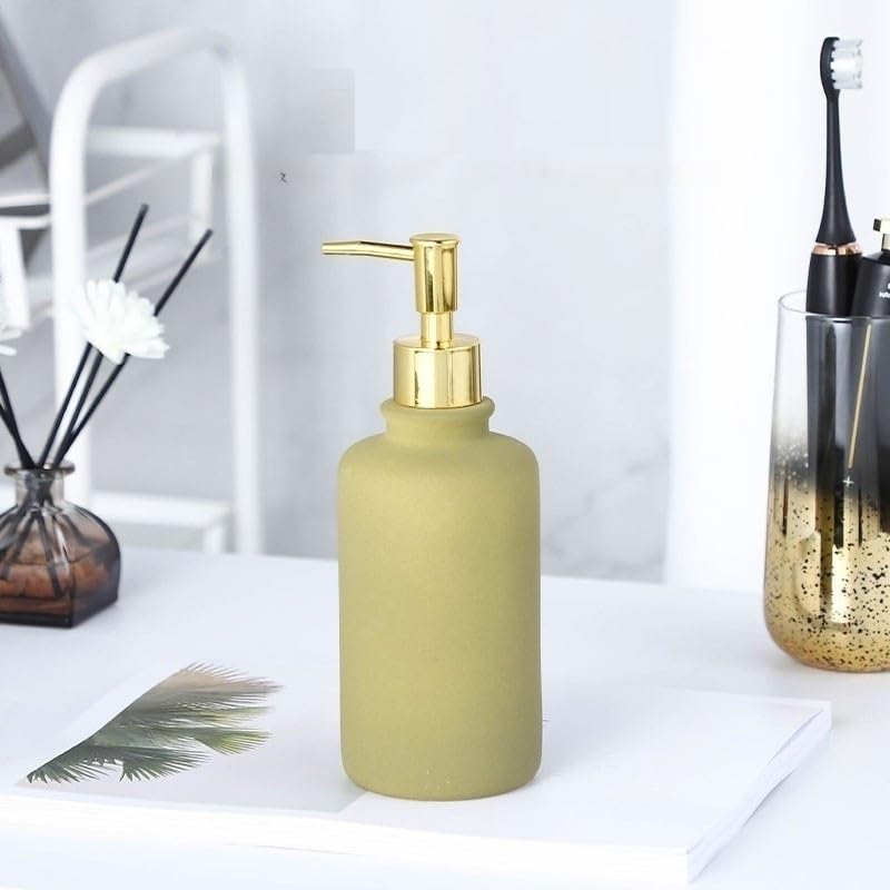 The Better Home 400ml Soap Dispenser Bottle - Green Ceramic Liquid Pump Dispenser for Kitchen Wash-Basin and Bathroom