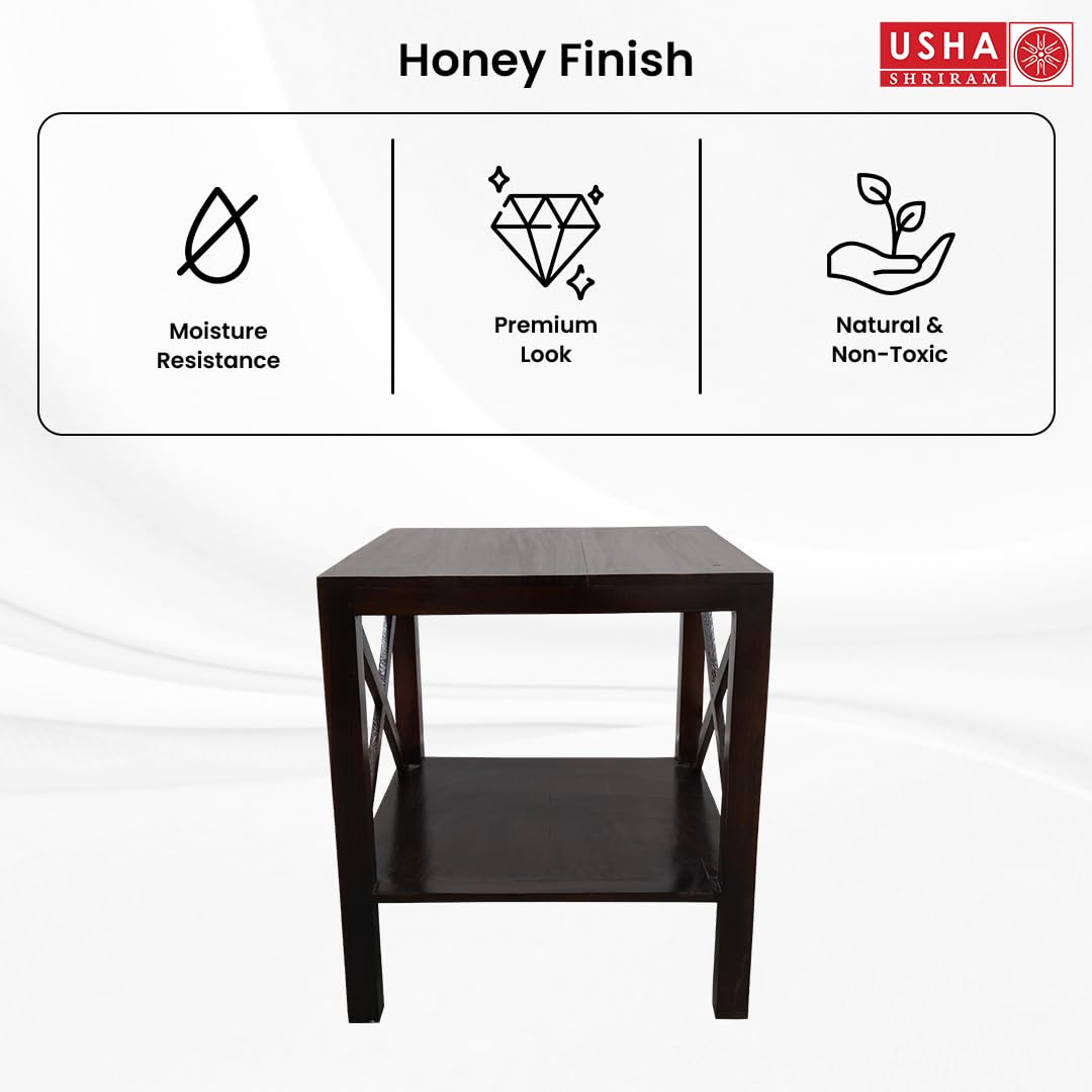 USHA SHRIRAM Wooden Side Table Honey Finish  Sheesham Table with Shelf Storage  Termite  Water Resistant  Durable  Sturdy  Side Table for Living Room  Coffee Table  50x50x56 cm