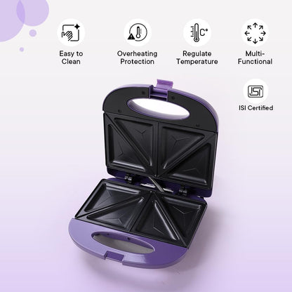 The Better Home FUMATO Presswich 750W Sandwich Maker 2 Slice Grill Purple  Stainless Steel Water Bottle 1 Litre Blue