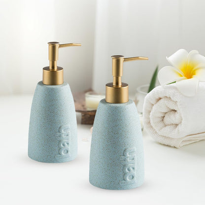 The Better Home 320ml Dispenser Bottle - Blue Set of 2, Ceramic for Kitchen, Wash-Basin, Bathroom. Ideal for Shampoo, Hand Wash, Sanitizer, Lotion.