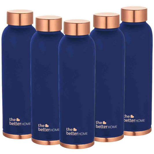 The Better Home 1000 Copper Water Bottle 900ml  100 Pure Copper Bottle  BPA Free  Non Toxic Water Bottle with Anti Oxidant Properties of Copper  Blue Pack of 5