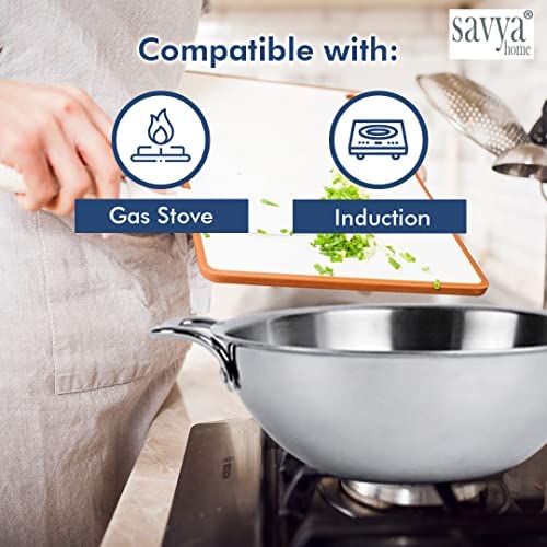 SAVYA HOME Triply Cookware Combo: Kadai 26cm-3L, Saucepan 18cm, Casserole 22cm-4L, SS Lids, Stove & Induction Compatible.