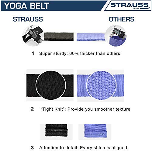 Strauss Yoga Strap: 8ft, thicker belt, adjustable metal D-ring buckle, eco-friendly. Ideal for yoga, pilates, therapy, dance, gymnastics.