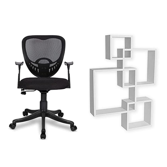 SAVYA HOME Delta Executive Ergonomic Office Chair  Intersecting Wall Mounted Shelf Set of 4 - White Combo  Durable  Long Lasting  Home  Office Furniture  DIY Assemble