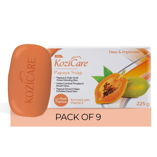 Kozicare Papaya Soap: Dark Spot Remover, Glowing Skin, Kojic Acid, Olive Oil, Papaya Extract, Moisturizing, 75gm, Pack of 9