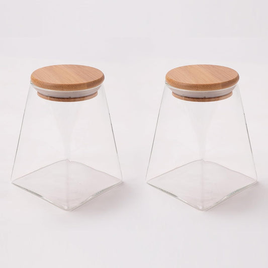 UMAI Borosilicate Glass Jar with Bamboo Lid, Airtight Storage for Cookies, Snacks, Tea, Coffee, Sugar. Set of 2, 560ml.