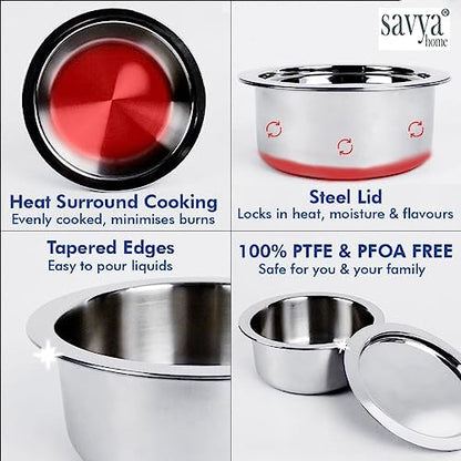 The Better Home Tall Jars 1000ml Pack of 6, SAVYA HOME 2.5mm Triply Tope with SS Lid, Store Combo 2 Containers.