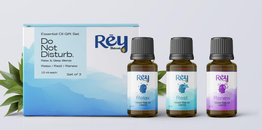 Rey Naturals 100 Natural Aroma Diffuser Essential Oil Set - Rest Focus Inspire - 3 Aromatherapy Blends for Home Fragrance  Stress relief and Headache relief Ylang Ylang Rose  Jasmine