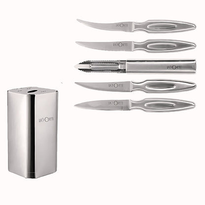 Laforte Stainless Steel Knife set with Metal Block 5-Pieces Silver