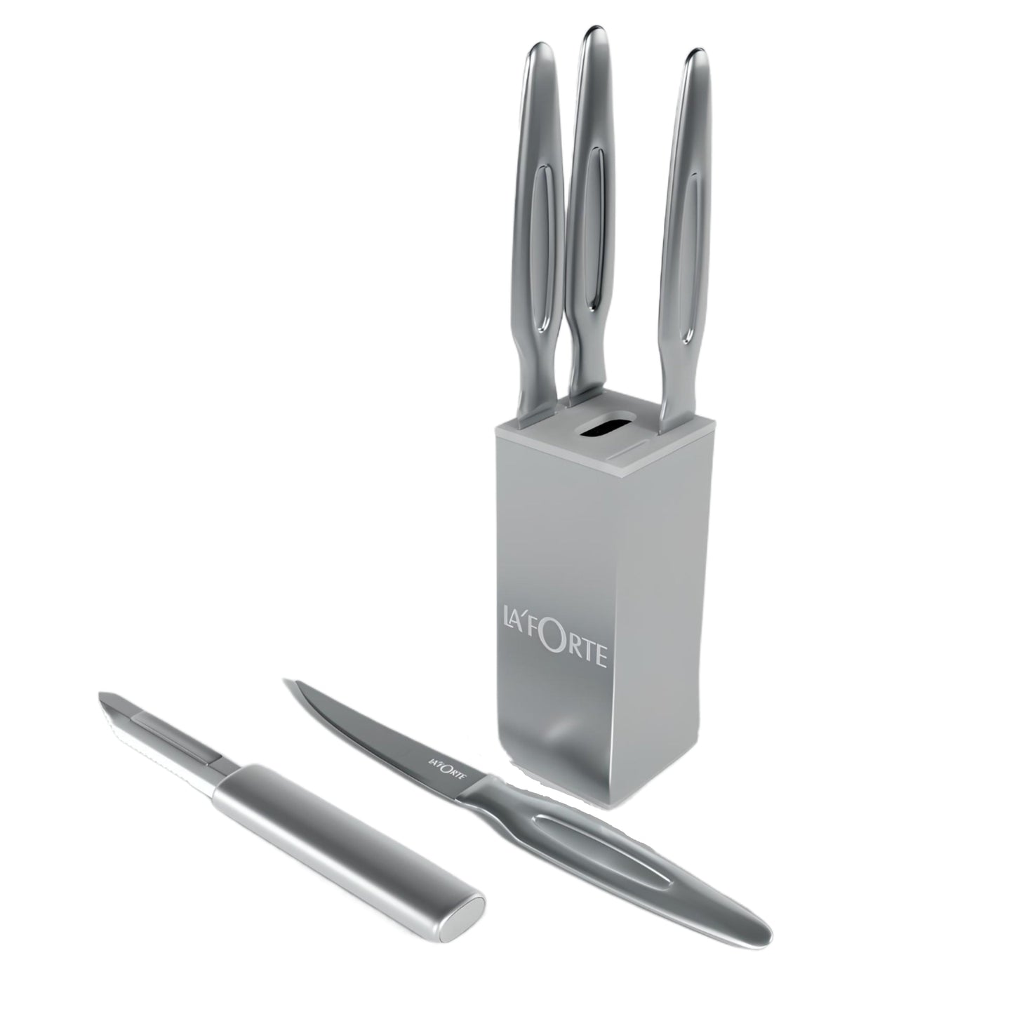 Laforte Stainless Steel Knife set with Metal Block 5-Pieces Silver