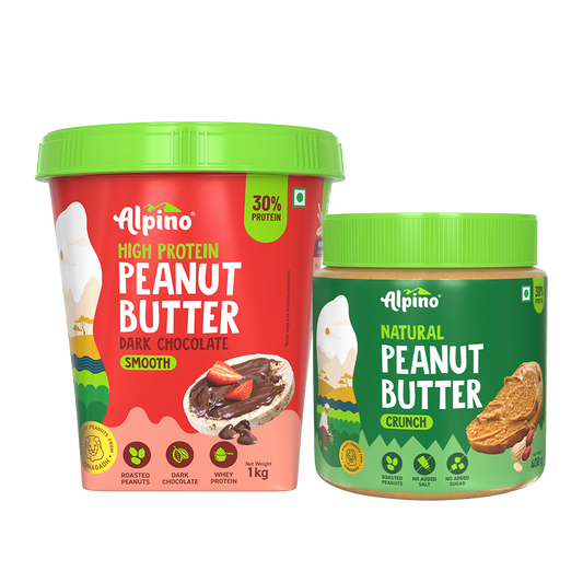 Peanut Butter Combo - High Protein Dark Chocolate Smooth 1kg  Natural Crunch 400g - Value Pack