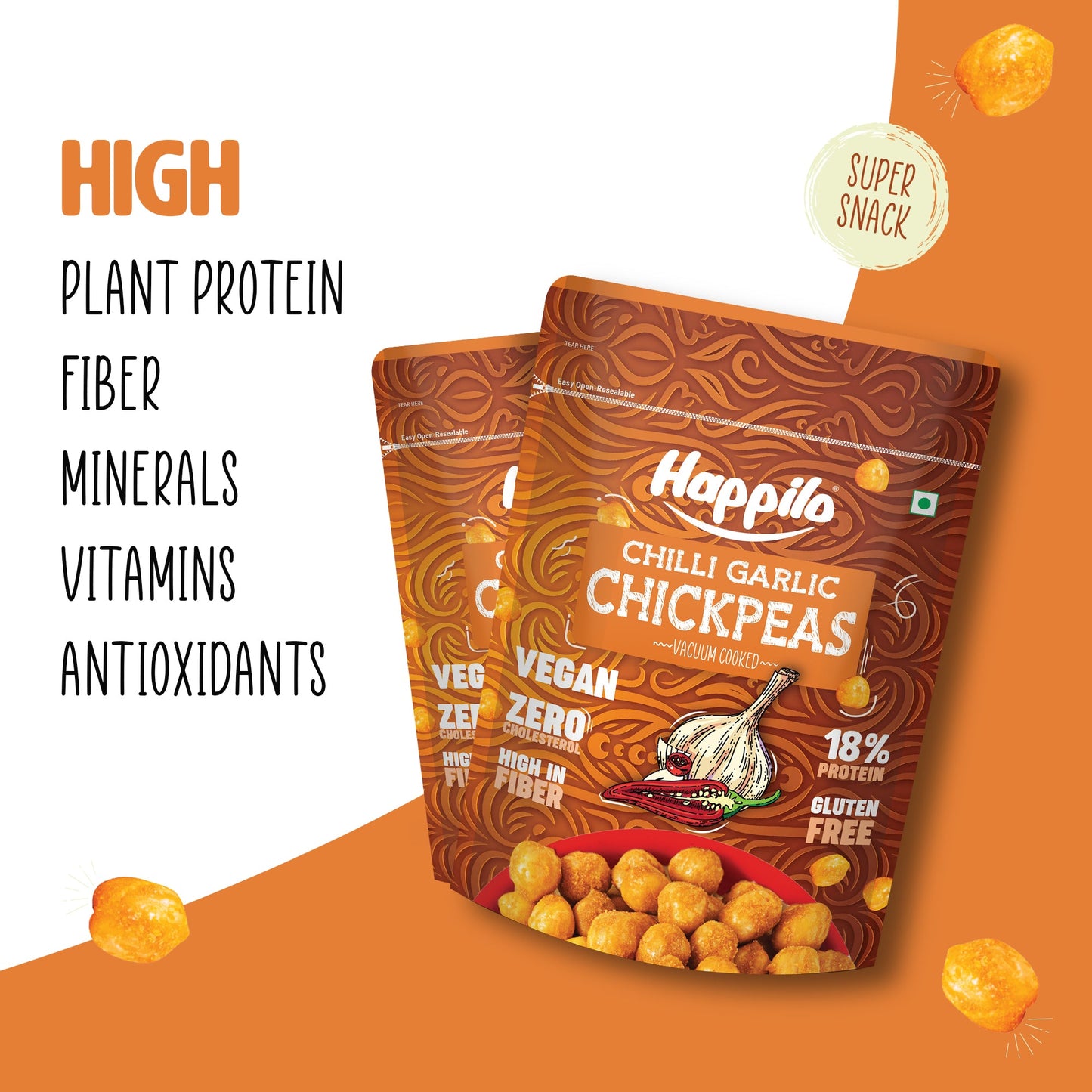 Happilo Premium Super Snack Chili Garlic Chickpeas 110g Crunchy and Delicious Super Healthy