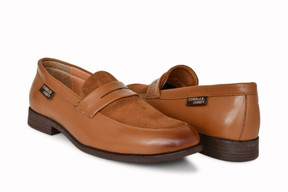 Shiny Slip-on for Men with Suede Upper  Tan