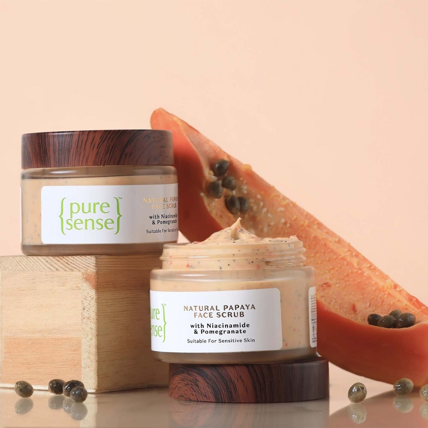 Natural Papaya Face Scrub  Enriched With Niacinamide  Pomegranate  Suits Sensitive Skin  Paraben  Sulphate Free  50g Bundle