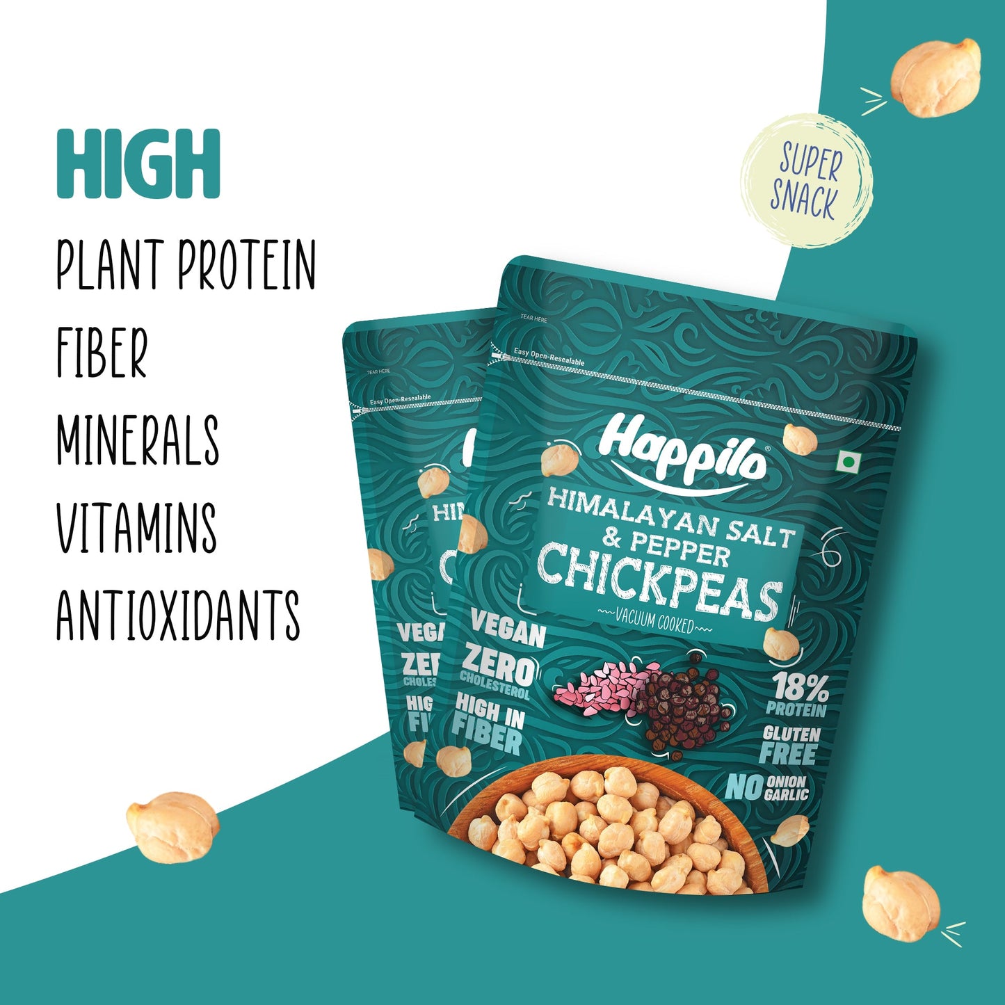 Happilo Premium Super Snack Himalayan Salt  Pepper Chickpeas 110g Crunchy and Delicious Super Healthy