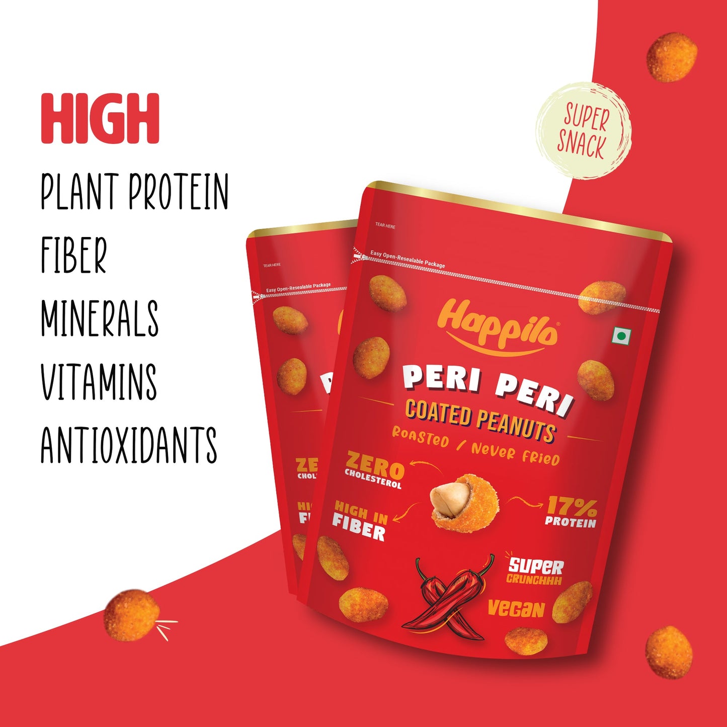 Happilo Premium Super Snack Peri Peri Peanut 150g Crunchy and Nutty High in Protein and Dietary Fibre