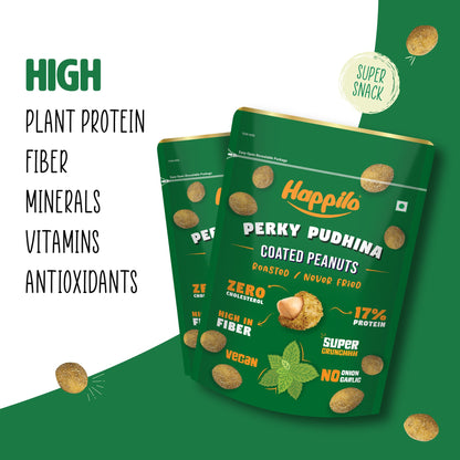 Happilo Premium Super Snack Perky Pudhina Peanut 150g Crunchy and Nutty High in Protein and Dietary Fibre