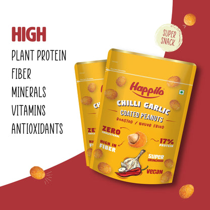 Happilo Premium Super Snack Chili Garlic Peanut150g Crunchy and Nutty High in Protein and Dietary Fibre