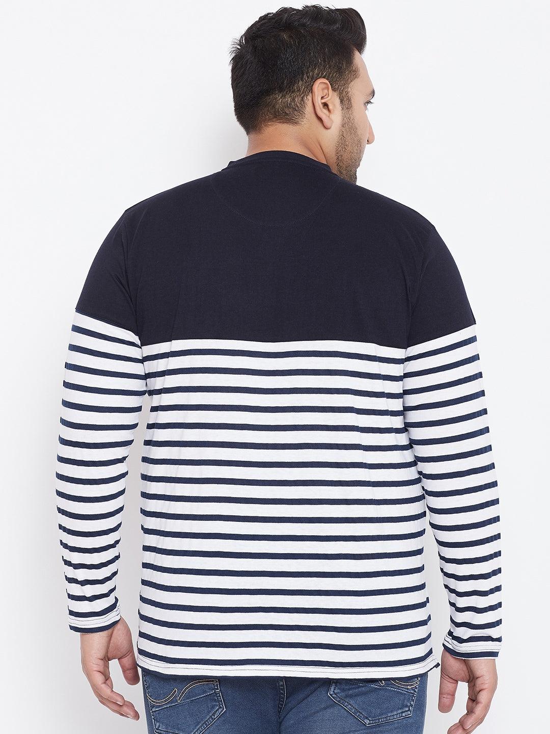 Men Plus Size Tito Striped Henley Tshirt