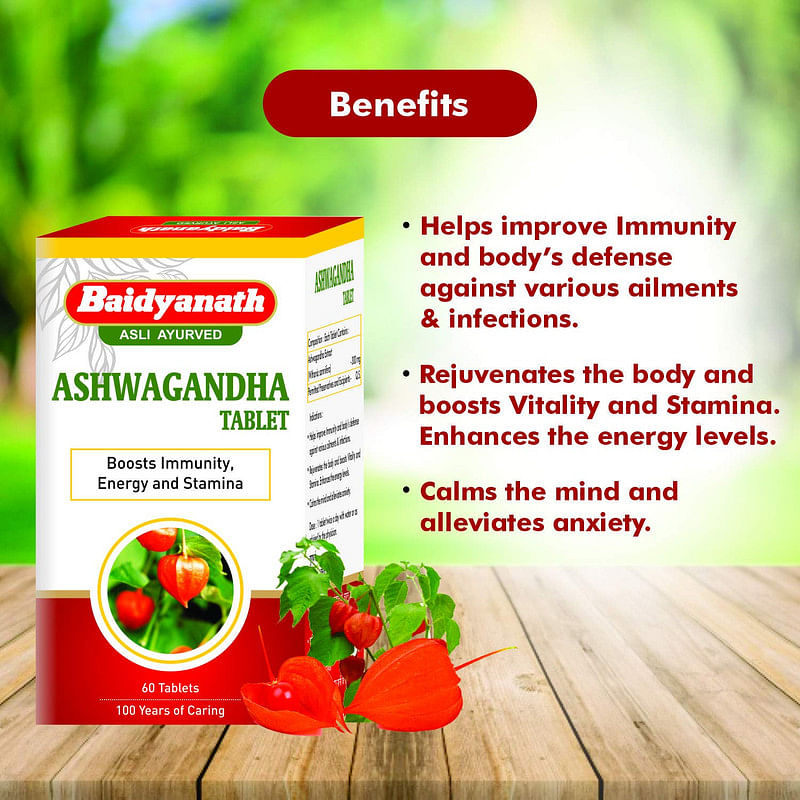 Baidyanath Ashwagandha Tablet-Immunity BoosterAntioxidantRejuvenate mind  Body-60 Tablets  Pack of 1