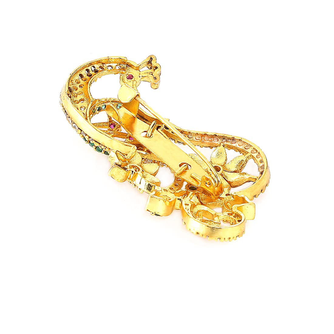 Yellow Chimes Brooch for Women Classic ADAmerican Diamond Brooch Pin Peacock Design Gold Plated Bridal Saree Pin for Women and Girls