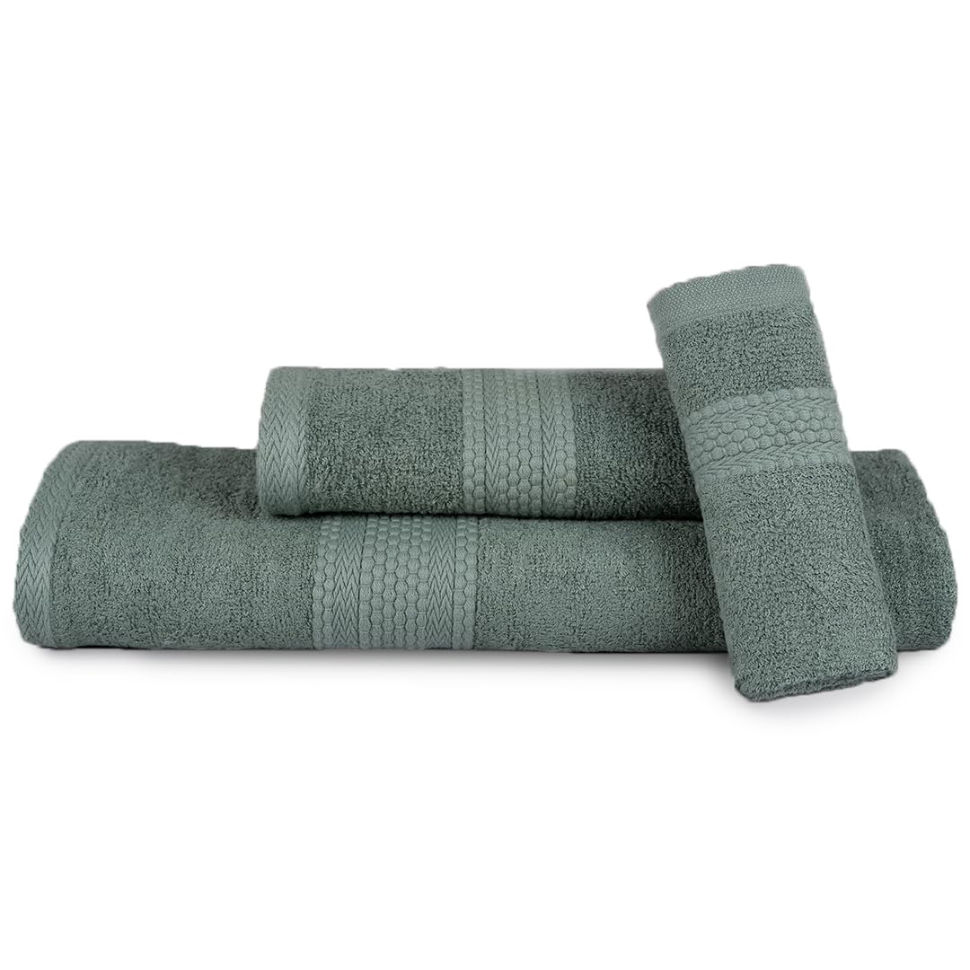 BePlush 3 Piece Towels Set  Ultra Soft Highly Absorbent Anti Bacterial Bath Towel Hand Towel and Face Towel Perfect as a DiwaliHouse WarmingWedding Gift Box  Olive Green