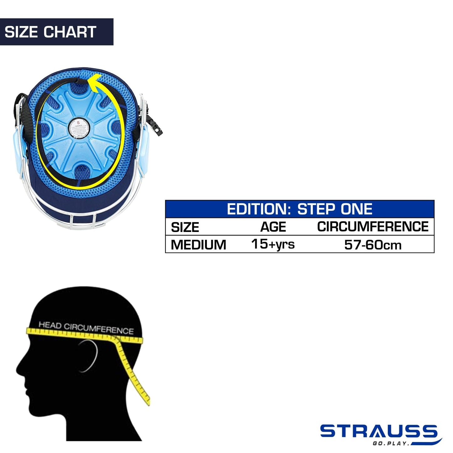 Strauss Cricket Helmet, Steel Grill, Medium, Age 15+, Blue, Men/Women, Lightweight, Advanced Protection, Leather Ball.