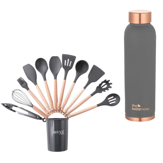 The Better Home 100 Pure Copper Water Bottle 1 Litre Grey  Savya Home 12 pcs Silicon Spatula Set Grey