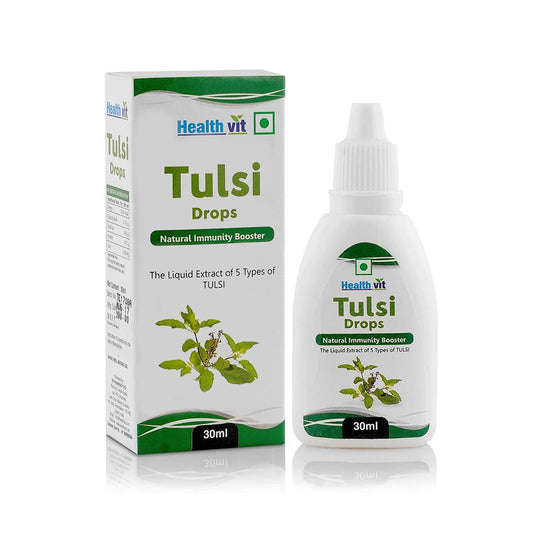 Healthvit Tulsi Drops - Concentrated Extract of 5 Rare Tulsi for Natural Immunity Boosting Anti-Oxidant Effect Oral Health Digestion Cough and Cold Relief - 30ml