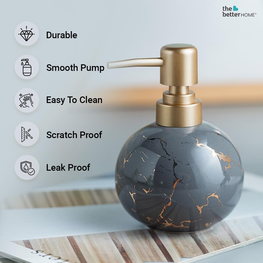 The Better Home 300ml Grey Ceramic Dispenser for Kitchen, Bathroom; Ideal for Shampoo, Hand Wash, Sanitizer, Lotion.