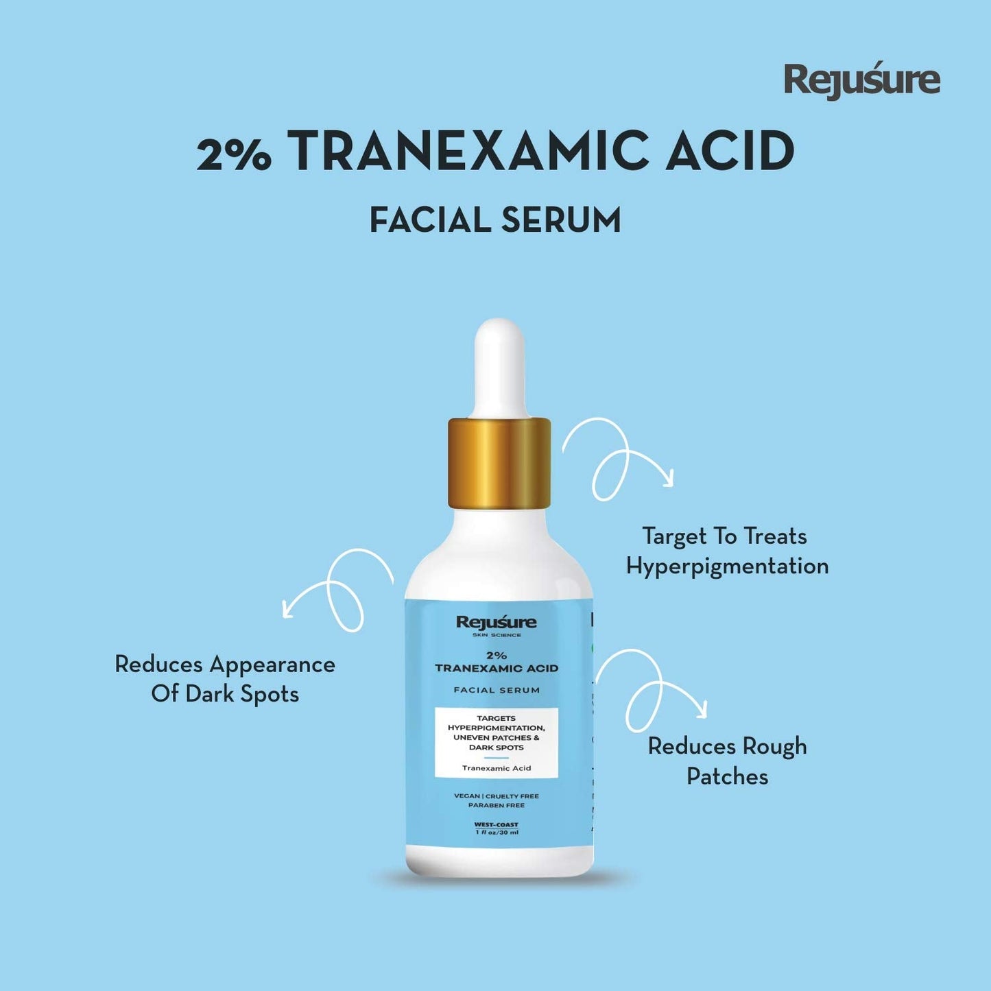 Rejusure Tranexamic Acid 2 Face Serum for Hyperpigmentation Uneven Patches  Dark Spots  30ml Pack of 5